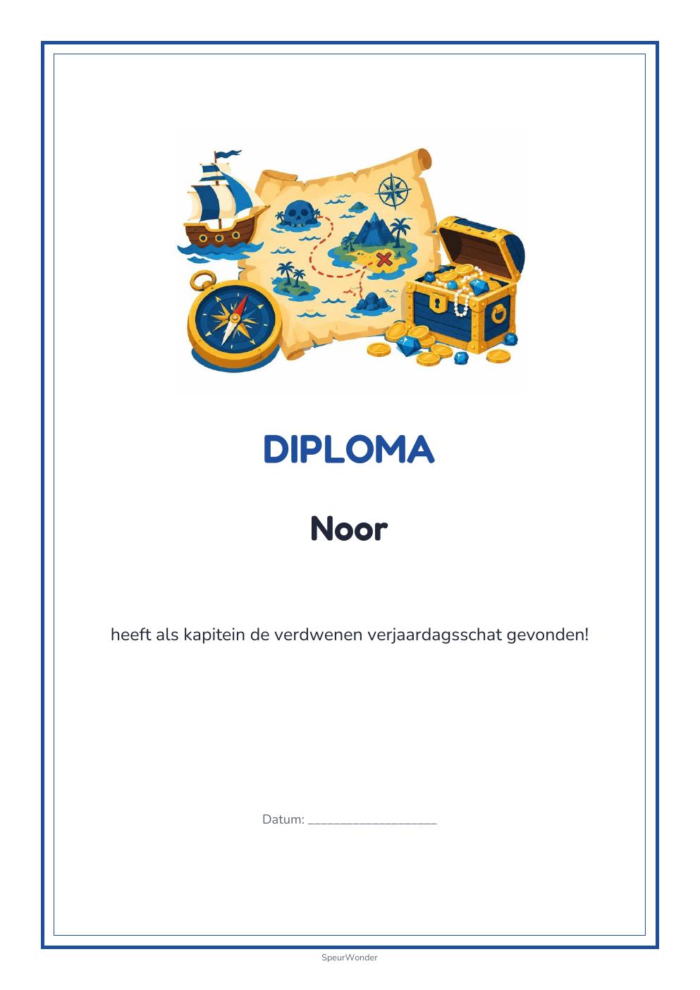 Diploma uit het Piraten-pakket
